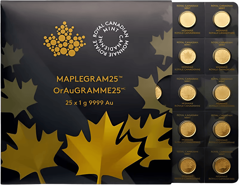 Gouden 25 x 1g Maplegram