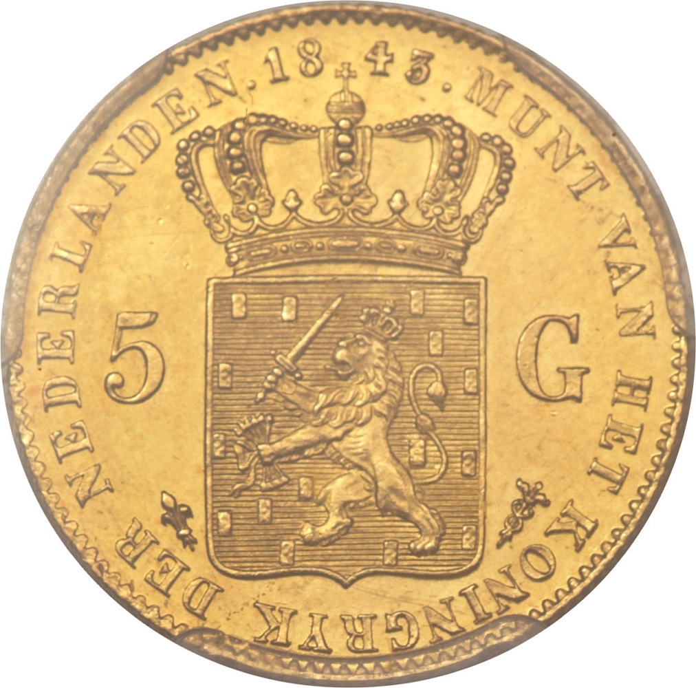 Gouden 5 gulden 1843 Willem II