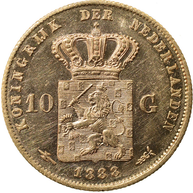 Gouden Tientje Willem III  Zeldzaam 1888